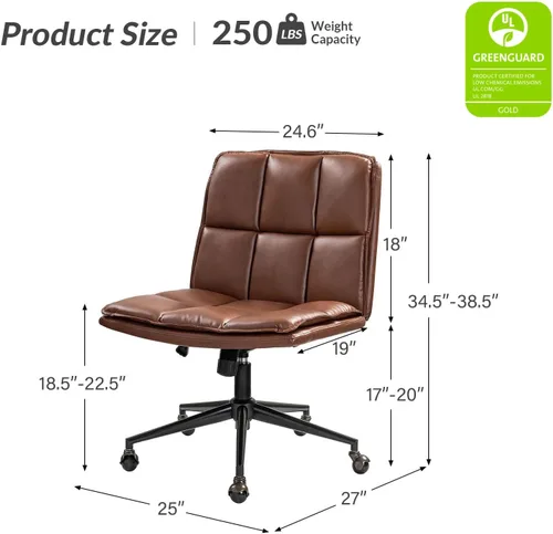 Vista 2 de HULALA HOME Modern Faux Leather Home Office Chair with Metal Base & Tilt Lock, Armless Criss Cross Legged Desk Chair with Wheels & Padded Cushion
