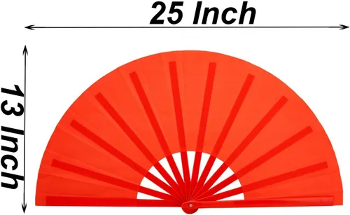 Vista 4 de Ventilador de mano plegable de baile, 13 pulgadas, color rojo, grande, chino, Kung Fu Tai Chi, plástico y nailon para hombres y mujeres
