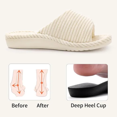 Vista 5 de Litfun Pantuflas ortopédicas para mujer, zapatos de casa con soporte de Beige