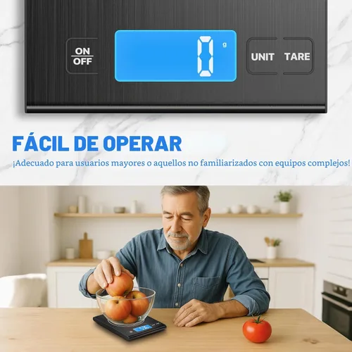 Vista 6 de Diyife Báscula de cocina de acero inoxidable 304 recargable de 33 libras Negro
