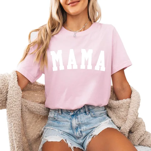 Vista 9 de Verita Culture Mom and Dad Shirts Women Mama Letter Printed T-Shirt Mama Graphic Tee Casual Short Sleeve Tops Tee White
