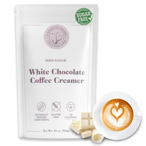 Vista 7 de 5 SPARROWS - Crema de café saludable sin azúcar (chocolate blanco) - Endulzada con stevia, cero azúcar, mezcla de bebida saborizada apta para dieta