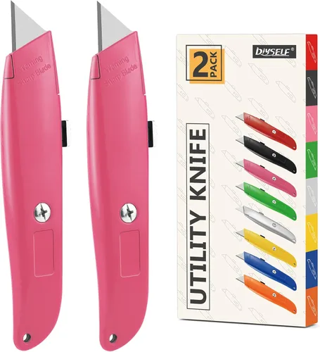 Vista 30 de DIYSELF Paquete de 2 cuchillos utilitarios, cortador retráctil, resistente (naranja)
