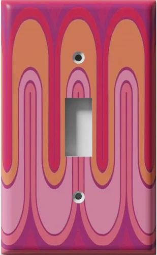 Vista 3 de Placa decorativa de salida - Ondas retro rojas - Receptáculo doble dúplex
