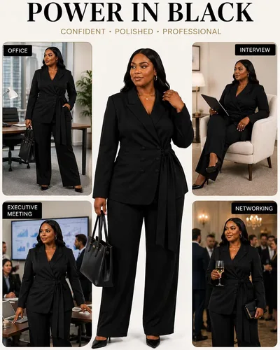Vista 5 de CXXQ Conjunto de 2 piezas para mujer, talla grande, informal, para oficina Negro