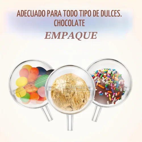 Vista 5 de 100 unidades de soporte transparente para cajas de chocolate, soporte para ramo de bolas de chocolate, contenedor de paletas de plástico redondo