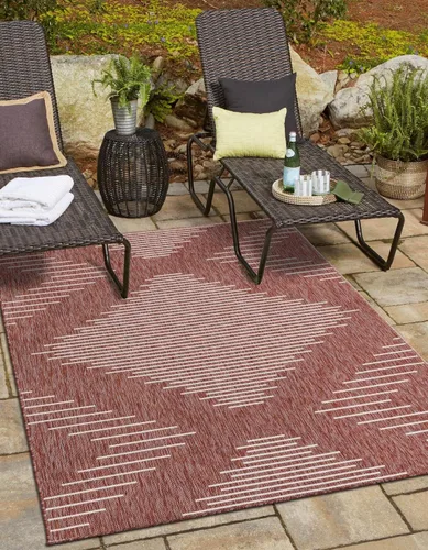 Vista 14 de Unique Loom Outdoor Modern Collection - Alfombra rectangular de 2 x 3 pies 1 pulgada, color azul y marfil