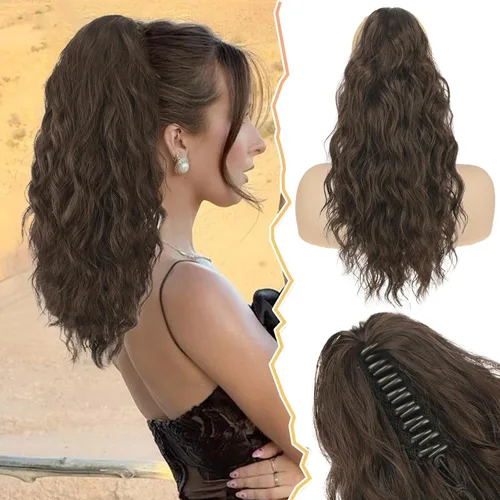Vista 14 de BARSDAR Extensión de cola de caballo corta para mujer, extensiones de cabello sintético suave con clip de garra de 12 pulgadas, extensiones de cola