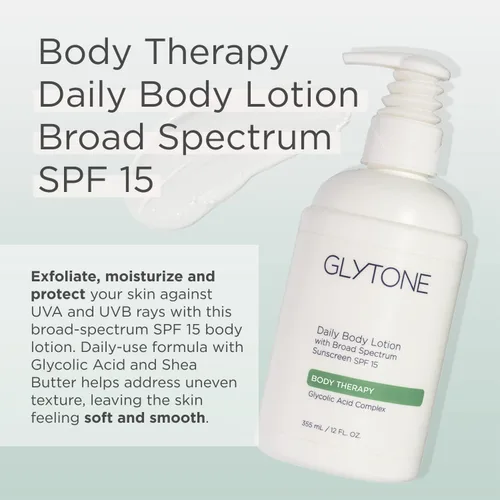 Vista 2 de Glytone Loción corporal diaria con SPF 15 – Crema hidratante de amplio espectro para cuerpo – Loción Spf con ácido glicólico y manteca de karité