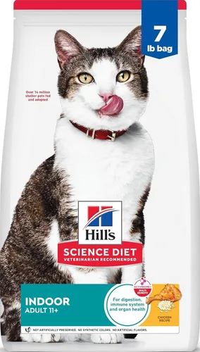 Vista 16 de Hill’s Science Diet Alimento seco para gatos de interior., Adultos 11+ # 1 recomendado por veterinarios, receta de pollo, 3.5 libras. Bolsa