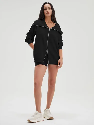 Vista 6 de DEEP SELF Sudaderas de gran tamaño con cremallera completa para mujer, chaqueta casual de manga larga con cuello 2023, ropa de moda de otoño