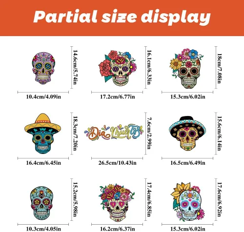 Vista 6 de Calcomanías para ventana del Día de los Muertos, Calaveras de Azúcar para ventana, calcomanías de Halloween para ventana, calcomanías de vidrio
