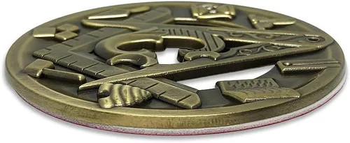 Vista 3 de Emblema automático masónico redondo cuadrado simbólico y brújula - [latón antiguo] [3 '' de diámetro]