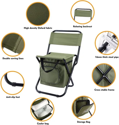 Vista 3 de LEADALLWAY Silla de pesca con bolsa más fresca y bolsa de caña de pescar