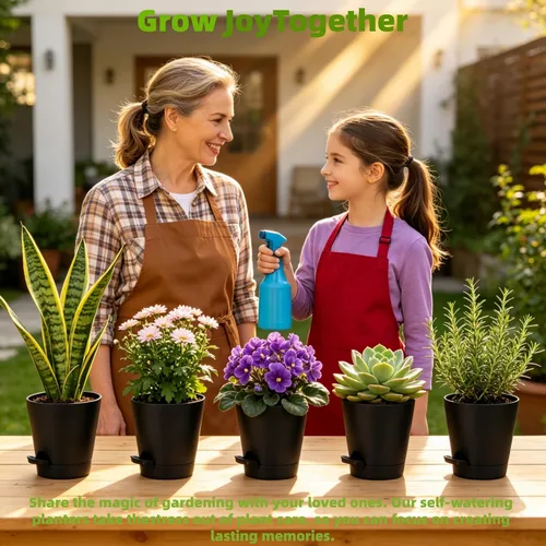 Vista 4 de Paquete de 12 macetas de riego automático de 4 pulgadas con drenaje y platillos, macetas de plástico para plantas de interior y exterior, macetas