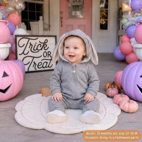 Vista 6 de Simplee Kids Enterizo con diseño de conejo de Pascua con capucha, para bebé, overol con cremallera y orejas largas A-a-gris