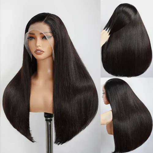 Vista 9 de Pelucas de cabello humano lacio con encaje frontal de hueso de 13 x 4 para mujeres negras, densidad del 200 %, peluca frontal de encaje transparente
