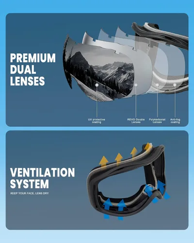 Vista 4 de AVV - Gafas de esquí con protección UV, gafas antiniebla para snowboard, gafas de nieve OTG para hombres, mujeres, adultos y jóvenes