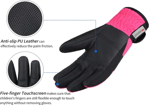 Vista 4 de Achiou Guantes de esquí para niños, guantes de nieve de invierno impermeables para niños, guantes de snowboard cálidos para pantalla táctil