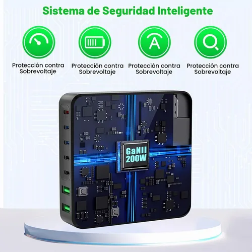 Vista 6 de Cargador USB C, estación de carga rápida USB C de 200 W y 7 puertos, cargador de laptop de 65 W compatible con MacBook Pro/Air, iPad, iPhone