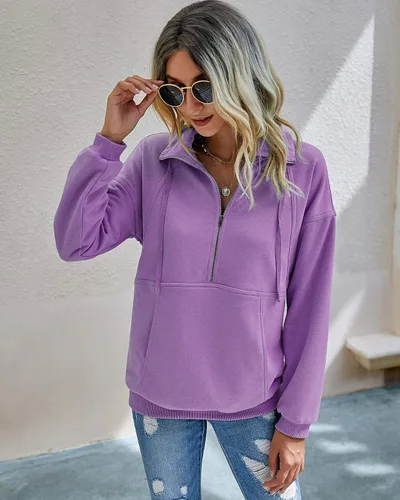 Vista 3 de PRETTYGARDEN Sudadera con cremallera y solapa para mujer