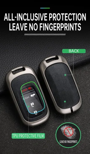 Vista 6 de ontto Funda de cuero para llavero con llavero de metal para llave de automóvil, compatible con Honda Accord Civic HR-V CR-V Pilot Sport SI EX EX-L