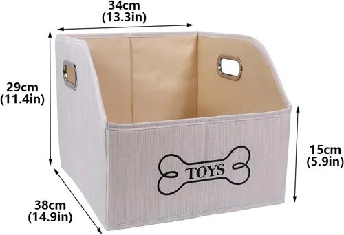 Vista 4 de Geyecete Contenedor de almacenamiento de juguetes para perros con mango de madera, cesta organizadora rectangular decorativa de fieltro suave