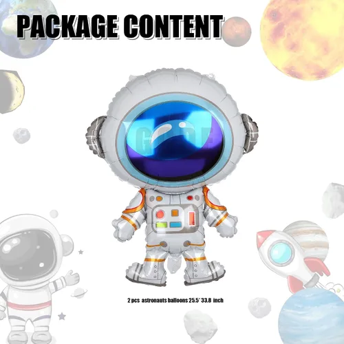 Vista 2 de 2 globos de aluminio con forma de astronautas grandes de Mylar para decoración de fiesta de cumpleaños con temática espacial del universo