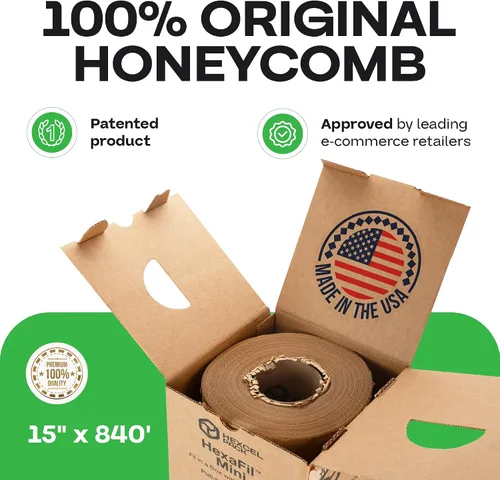 Vista 2 de IDL Packaging HexaFil Papel de embalaje de panal de abeja kraft 15" x 10080" (3048m) en caja autodispensada - Relleno de caja acolchado patentado