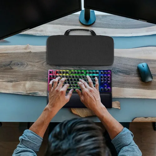 Vista 6 de Linkidea Funda rígida de viaje para teclado TKL Tenkeyless, computadora de 87 teclas inalámbrica/con cable, funda de transporte de teclado