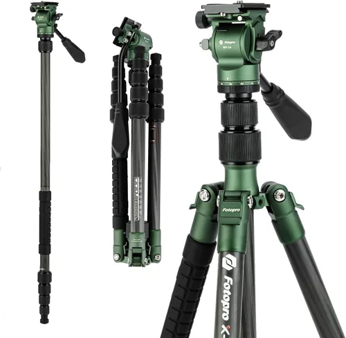 Vista 10 de Fotopro - Trípode de viaje de fibra de carbono de 62", trípode de cámara ligero y compacto con cabeza de bola y placa de liberación rápida