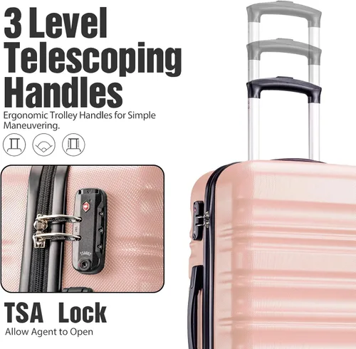 Vista 2 de LONG VACATION Juego de equipaje de 4 piezas de ABS hardshell TSA Lock Spinner Ruedas equipaje de mano en maleta, Rosado, Abs Hardshell Tsa Lock