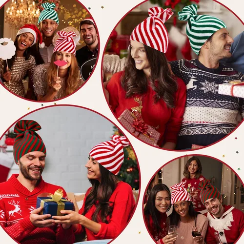 Vista 6 de Sombrero de Navidad de Papá Noel de Century Star para Adultos - Gorro de Invierno Suave de Tejido para Hombres y Mujeres, Fiesta de Vacaciones