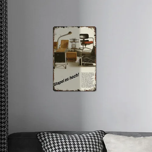 Vista 4 de Vintage Bauhaus Furniture Stack Metal Sign Funny Midcentury Modern Industrial Chair Poster Retro Bauhaus Home Aluminum 8x12inch-For Bathroom Living