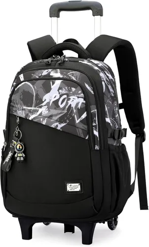 Vista 8 de VIDOSCLA Mochila con ruedas para niños y adolescentes, A005# Black Comics-6 A005# Black Comics-6 Ruedas
