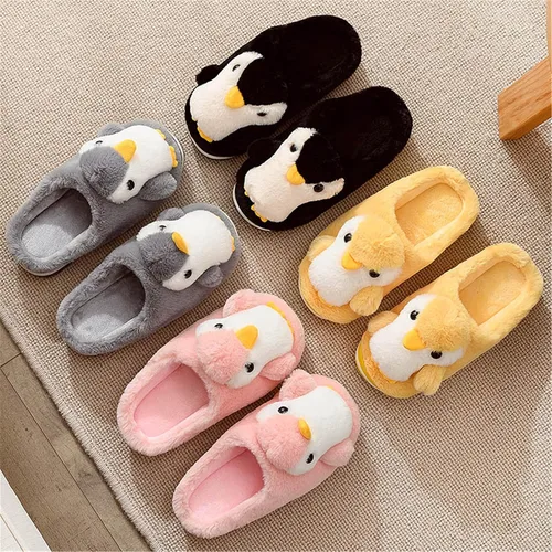 Vista 8 de YILANLAN Pantuflas de felpa para mujer, pantuflas de invierno, pantuflas de animales, pantuflas cálidas, pantuflas de pingüino, pantuflas