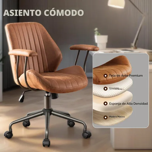 Vista 8 de Silla ergonómica de oficina giratoria de gamuza para oficina en casa, color Marrón claro