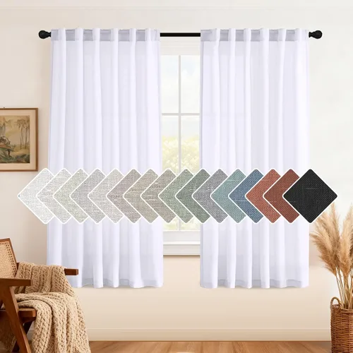 Vista 16 de H.VERSAILTEX Cortinas de lino natural de 63 pulgadas de largo para sala de estar, 2 paneles con trabillas traseras y bolsillo, texturizadas