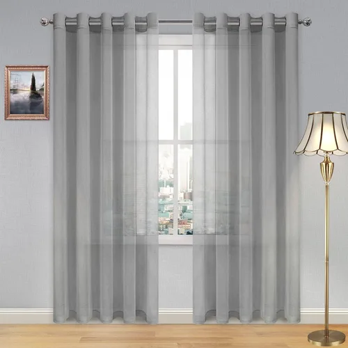 Vista 163 de DWCN Cortinas traslúcidas color verde frijol para sala de estar y dormitorio - Cortinas voile con aspecto de lino sintético con ojales en la parte