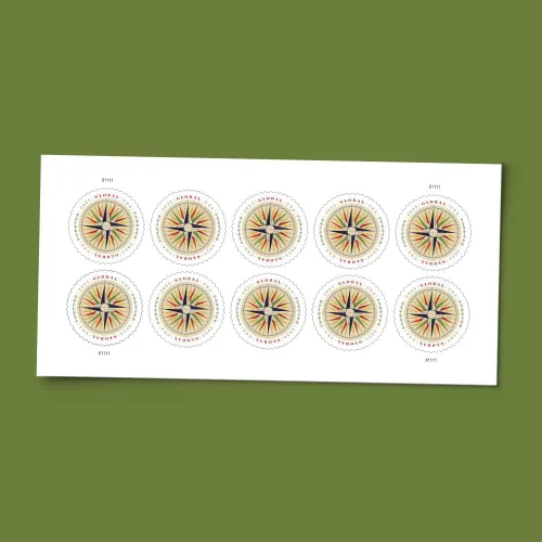 Vista 5 de 1794 Compass Rose 2025 (hoja de 10) Sellos postales de correo de primera clase Global Forever International Rate