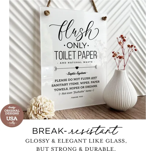 Vista 4 de Reilly Originals Papel higiénico con sistema séptico de 6 x 8 pulgadas, con texto en inglés «Not Hopes & Dreams», letrero de baño de diseño, listo
