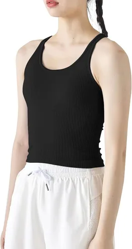 Vista 84 de sphinx cat - Camiseta corta de entrenamiento para mujer, camiseta sin mangas, acanalada, con espalda cruzada y brasier integrado