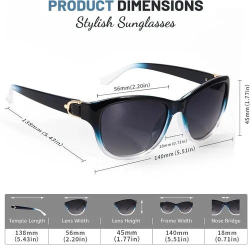 Vista 4 de LVIOE Gafas de sol polarizadas para mujer, gafas de sol clásicas de moda, antirreflejos, 100% protección UV