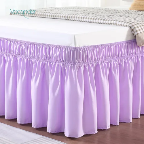 Vista 32 de Vocander Falda de cama negra envolvente de tamaño individual de 14 pulgadas de caída, volantes elásticos fáciles de poner, falda de cama sólida