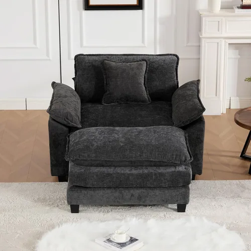 Vista 89 de Sofá seccional modular verde de 111.5", sofás seccionales grandes de 3 plazas para sala de estar, sofá nube oversized de tela chenille con otomana