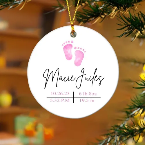 Vista 4 de NAZENTI Adorno de cerámica personalizado para bebé recién nacido, estadísticas de nacimiento, regalo de nueva mamá, primera Navidad del bebé