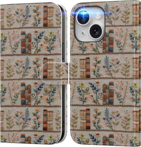 Vista 64 de DEENAKIN Funda tipo cartera para iPhone 15 con tarjetero + clip para efectivo, bloqueo RFID, protección contra caídas de grado militar y obras