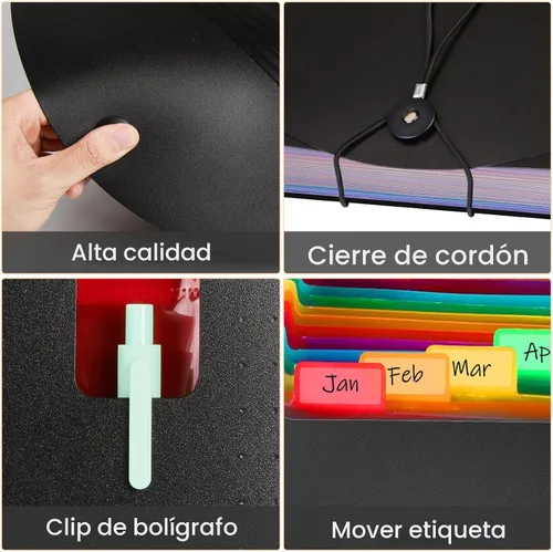 Vista 4 de Sooez - Organizador de archivos de acordeón, carpeta expandible con 13 bolsillos, organizador portátil mensual para papel, facturas, impuestos