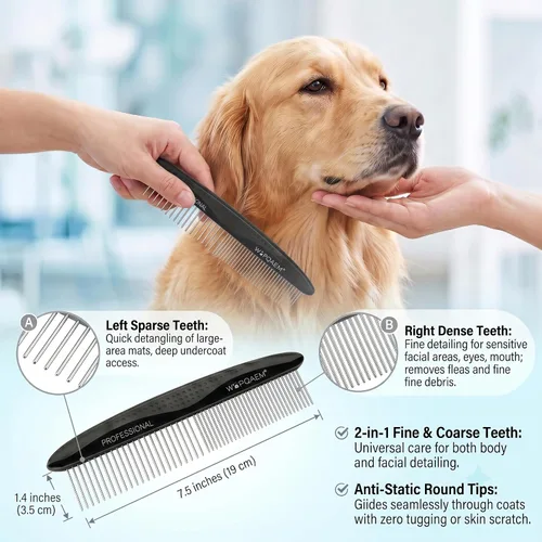 Vista 7 de Kit de 5 cepillos de aseo para perros, desprendimiento para gatos y perros de pelo largo Negro 5 piezas.
