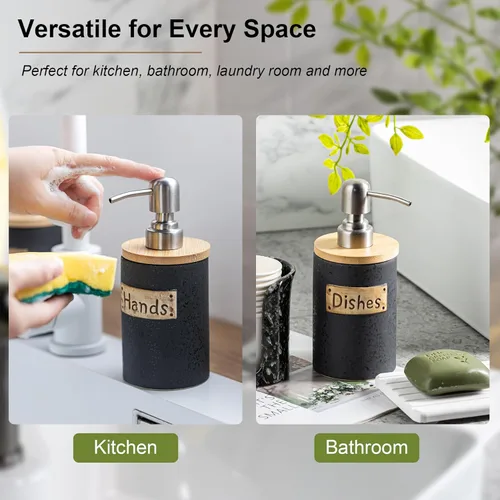 Vista 5 de Juego de dispensador de jabón de cocina, dispensador de jabón de manos y platos de cerámica para baño, incluye bandeja de secado instantáneo, embudo